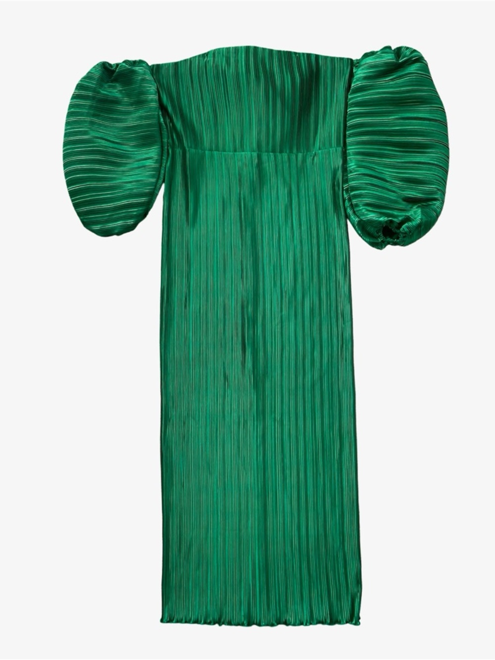 L'IDEE Sirene Plissé Off-Shoulder Puff-Sleeve Column Dress Emerald Green 10 NWT - Picture 4 of 16